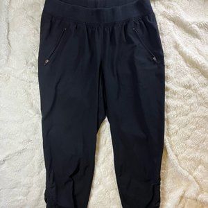 TEK GEAR black WORKOUT pants DRYTEK womens M ruffled leg SPANDEX blend